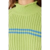 Women Fashion Stylish Stand Collar Raglan Sleeve Regular Striped Knitwear Sweater