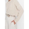 Women Fashion Stylish Crew Neck Low Sleeve Crop Wide Fit Knitwear Sweater