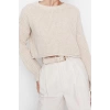 Women Fashion Stylish Crew Neck Low Sleeve Crop Wide Fit Knitwear Sweater