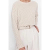 Women Fashion Stylish Crew Neck Low Sleeve Crop Wide Fit Knitwear Sweater