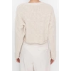 Women Fashion Stylish Crew Neck Low Sleeve Crop Wide Fit Knitwear Sweater
