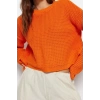 Women Fashion Stylish Crew Neck Low Sleeve Crop Wide Fit Knitwear Sweater