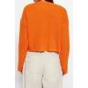 Women Fashion Stylish Crew Neck Low Sleeve Crop Wide Fit Knitwear Sweater