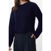 Women Fashion Stylish Crew Neck Low Sleeve Crop Wide Fit Knitwear Sweater