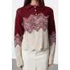 Women Fashion Stylish Polo Neck Regular Sleeve Crop Jewel Button Knitwear Sweater