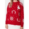 Women Fashion Stylish Crew Neck Low Sleeve Regular Christmas Themed Jacquard Knitwear Sweater