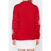 Women Fashion Stylish Crew Neck Low Sleeve Regular Christmas Themed Jacquard Knitwear Sweater