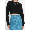 Women Fashion Stylish Crew Neck Low Sleeve Crop Super Basic Knitwear Sweater