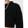 Women Fashion Stylish Crew Neck Low Sleeve Crop Super Basic Knitwear Sweater