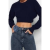 Women Fashion Stylish Crew Neck Low Sleeve Crop Super Basic Knitwear Sweater