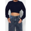 Women Fashion Stylish Crew Neck Low Sleeve Crop Super Basic Knitwear Sweater