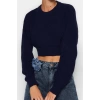 Women Fashion Stylish Crew Neck Low Sleeve Crop Super Basic Knitwear Sweater