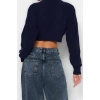 Women Fashion Stylish Crew Neck Low Sleeve Crop Super Basic Knitwear Sweater
