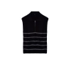 Women Fashion Stylish Polo Collar Standard Sleeve Regular Zipper Striped Knitwear Sweater