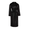 Women Fashion Stylish Oversize Jacket Collar Long Plain Lined Oversize Wide Cut Belted Faux Leather Trench Coat