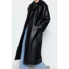 Women Fashion Stylish Oversize Jacket Collar Long Plain Lined Oversize Wide Cut Belted Faux Leather Trench Coat