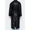 Women Fashion Stylish Oversize Jacket Collar Long Plain Lined Oversize Wide Cut Belted Faux Leather Trench Coat