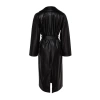 Women Fashion Stylish Oversize Jacket Collar Long Plain Lined Oversize Wide Cut Belted Faux Leather Trench Coat
