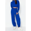 Women Fashion Stylish Regular Length Long Sleeve Super Crop Jogger Pants Knitwear Top-Bottom Set