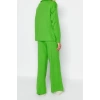 Womens Fashion Stylish Regular Length Long Sleeve Wide Cut Zippered and Pocket Knitwear Top-Bottom Set