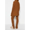 Women Fashion Stylish Regular Length Long Sleeve Ribbed Trousers Slit Detailed Knitwear Bottom-Top Set