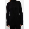 Women Fashion Stylish Regular Length Long Sleeve Ribbed Trousers Slit Detailed Knitwear Bottom-Top Set