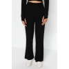 Women Fashion Stylish Regular Length Long Sleeve Crop Ribbed Finger Detailed Knitwear Top-Bottom Set