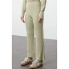 Women Fashion Stylish Regular Length Long Sleeve Crop Ribbed Finger Detailed Knitwear Top-Bottom Set
