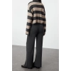 Womens Fashion Stylish Straight Leg Regular Length Long Sleeve Wide Cut Striped Knitwear Top-Bottom Set