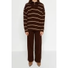 Womens Fashion Stylish Regular Length Long Sleeve Wide Cut Zippered Knitwear Top-Bottom Set