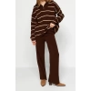 Womens Fashion Stylish Regular Length Long Sleeve Wide Cut Zippered Knitwear Top-Bottom Set