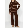 Womens Fashion Stylish Regular Length Long Sleeve Wide Cut Zippered Knitwear Top-Bottom Set