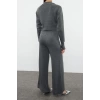 Womens Fashion Stylish Tube Leg Crop Length Long Sleeve Crop Finger Detailed Knitwear Top-Bottom Set