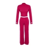 Womens Fashion Stylish Tube Leg Crop Length Long Sleeve Crop Finger Detailed Knitwear Top-Bottom Set