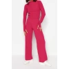 Womens Fashion Stylish Tube Leg Crop Length Long Sleeve Crop Finger Detailed Knitwear Top-Bottom Set