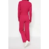 Womens Fashion Stylish Tube Leg Crop Length Long Sleeve Crop Finger Detailed Knitwear Top-Bottom Set