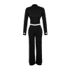 Womens Fashion Stylish Tube Leg Crop Length Long Sleeve Crop Finger Detailed Knitwear Top-Bottom Set