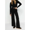Womens Fashion Stylish Tube Leg Crop Length Long Sleeve Crop Finger Detailed Knitwear Top-Bottom Set