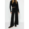 Womens Fashion Stylish Tube Leg Crop Length Long Sleeve Crop Finger Detailed Knitwear Top-Bottom Set