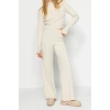 Womens Fashion Stylish Tube Leg Crop Length Long Sleeve Crop Finger Detailed Knitwear Top-Bottom Set