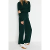 Womens Fashion Stylish Tube Leg Crop Length Long Sleeve Crop Finger Detailed Knitwear Top-Bottom Set