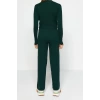 Womens Fashion Stylish Tube Leg Crop Length Long Sleeve Crop Finger Detailed Knitwear Top-Bottom Set