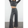 Womens Fashion Stylish Tube Leg Crop Length Long Sleeve Crop Finger Detailed Knitwear Top-Bottom Set