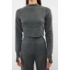 Womens Fashion Stylish Tube Leg Crop Length Long Sleeve Crop Finger Detailed Knitwear Top-Bottom Set