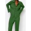 Womens Fashion Stylish Long Sleeve Pleated Oversized Buttoned Knitted Bottom-Top Set