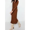Kadın Moda Şık Regular Boy Uzun Kollu Premium Dokulu Regular Polo Yaka Esnek Örme Alt-Üst Takım