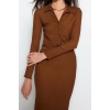 Kadın Moda Şık Regular Boy Uzun Kollu Premium Dokulu Regular Polo Yaka Esnek Örme Alt-Üst Takım