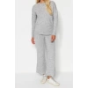 Womens Fashion Stylish Regular Length Long Sleeve Soft Texture Basic Knitwear Top-Bottom Set