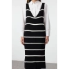 Kadın Moda Şık Maxi Boy V Yaka Regular Siyah Triko Jile Elbise