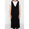 Kadın Moda Şık Maxi Boy V Yaka Regular Siyah Triko Jile Elbise